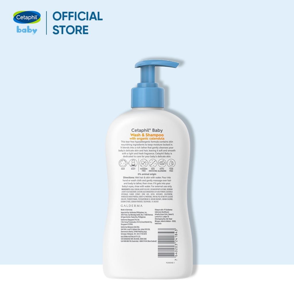 Combo 2 Sữa tắm gội dịu lành cho bé Cetaphil Baby Wash & Shampoo with Organic Calendula 400ml/chai