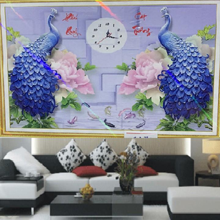 Tranh đá công xanh đồng hồ phú quý cát tường VS499 - kích thước: 70 * 47cm.