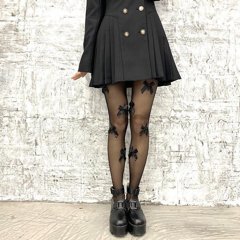 [HOT TREND] Quần tất, vớ đính nơ, phong cách lolita Nhật Bản, sang chảnh, cá tính và sành điệu, chất liệu cao cấp, dai mịn Nữ Đen Voan