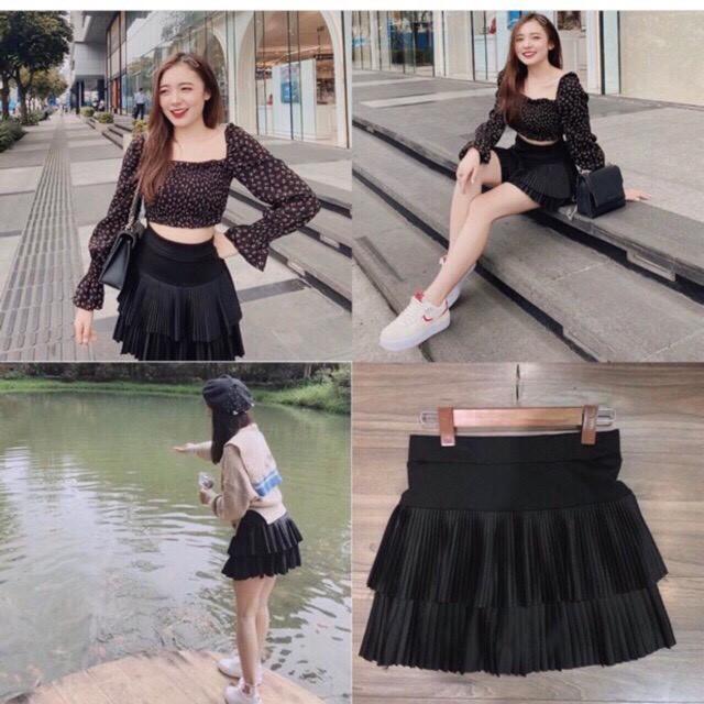 Chân Váy Ngắn 2 Tầng Dập Ly Chất liệu Tuyết Mưa