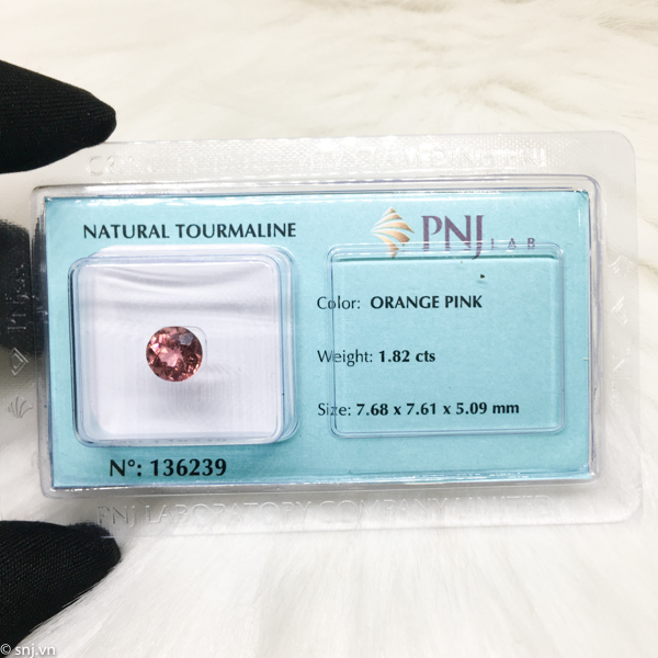 Viên tourmaline tròn hồng cam 1.82ct 126239