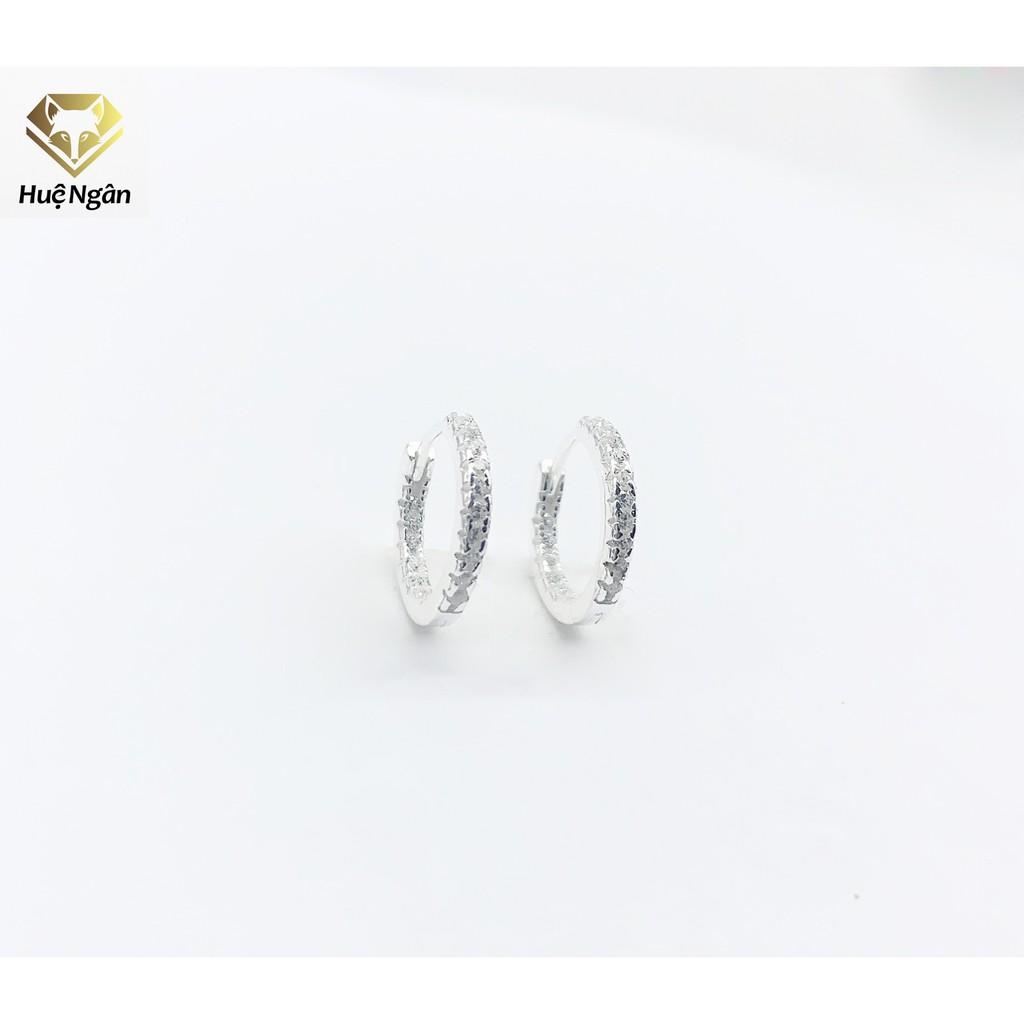 Bông tai bạc Ý 925 Huệ Ngân - Khuyên vòng xinh 1 hàng đá RYE140219