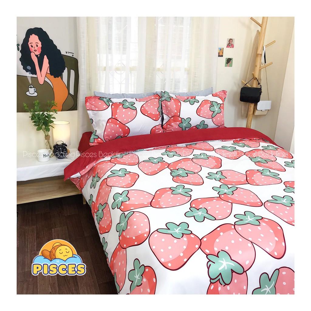 Bộ Chăn Ga Gối Cotton Poly Dâu Tây