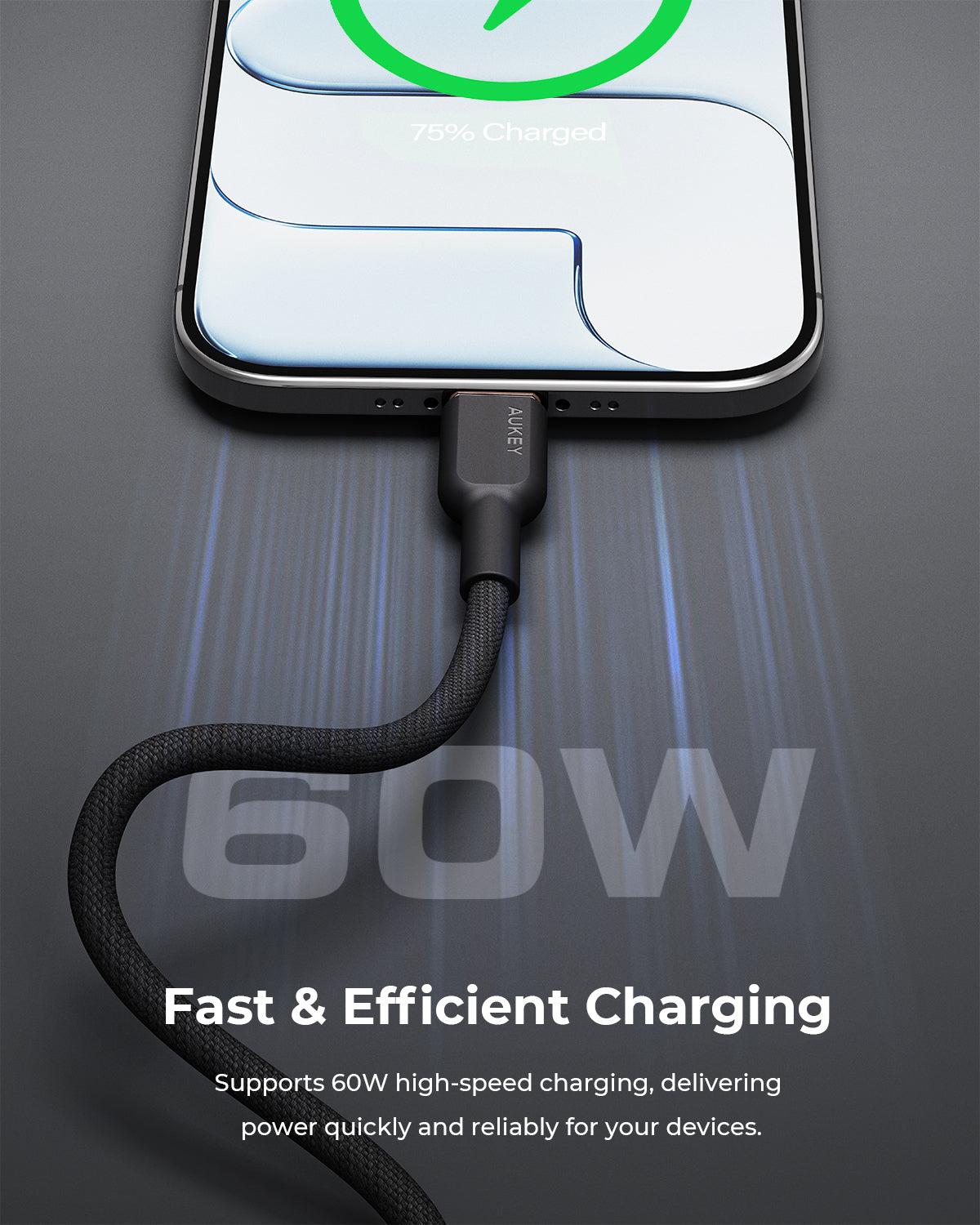 Cáp Sạc Nhanh Aukey CB-DCC67-BLK USB-C To USB-C (60W) - Hàng Chính Hãng