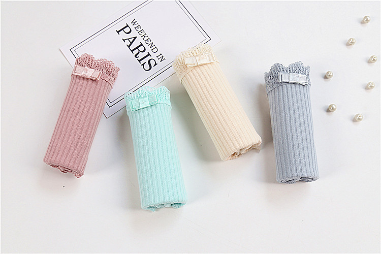 Set 4 Quần Lót Nữ Cotton Tăm Viền Ren Xuất Nhật Có Nơ LT22