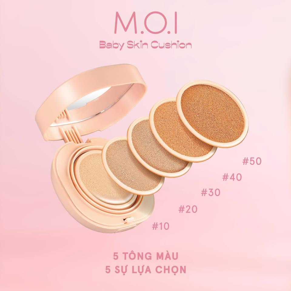 Phấn Nước M.o.i 5M Baby Skin Cushion Hồ Ngọc Hà 2021 - Tone 20 - Da Trắng Vừa