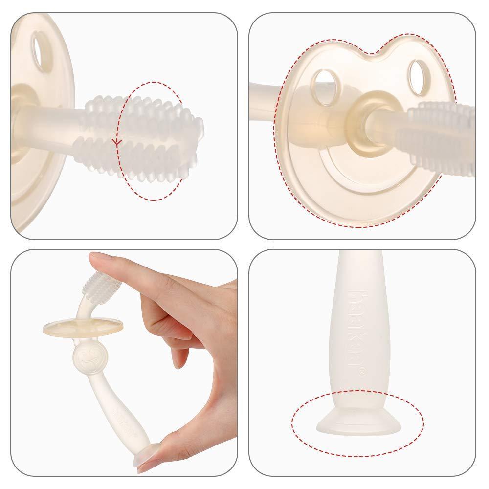 Bộ dụng cụ vệ sinh răng miệng cho bé Haakaa. Chất liệu silicone cao cấp, mềm mại. Không chứa BPA, PVC và phthalate