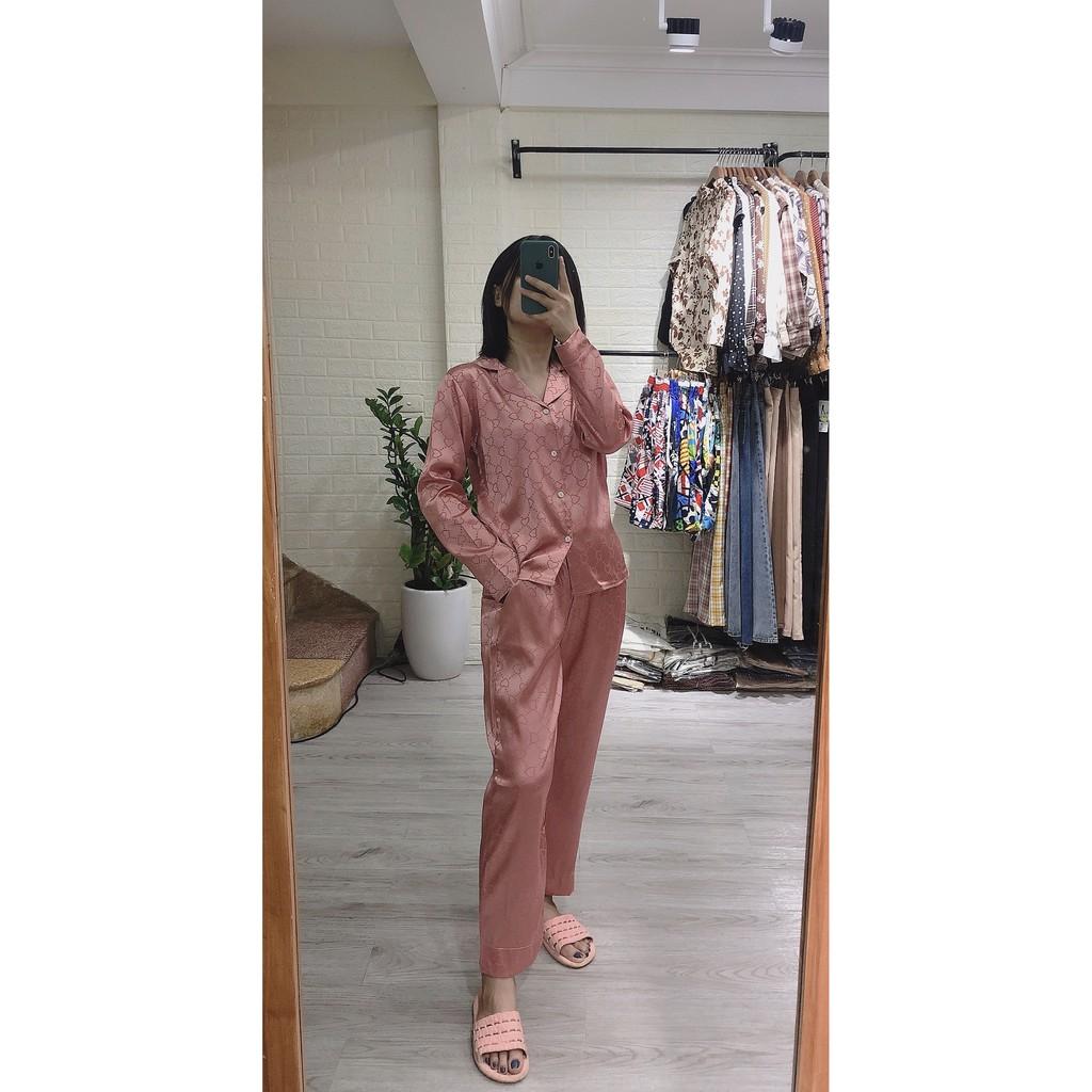 Bộ ngủ lụa Pijama mặc ở nhà họa tiết dứa nhí chất lụa Satin ( Ảnh chụp thật 100%)