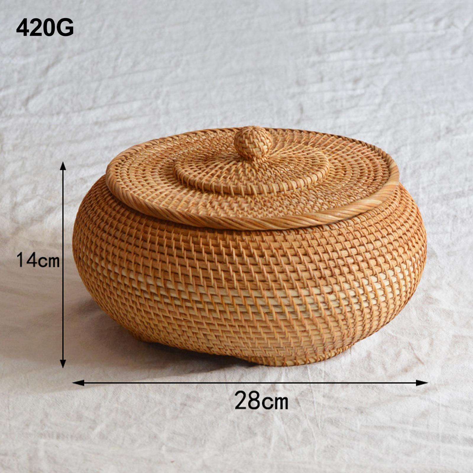 Rattan Box Storage Tray Woven Basket with Lid Bins for  Picnics