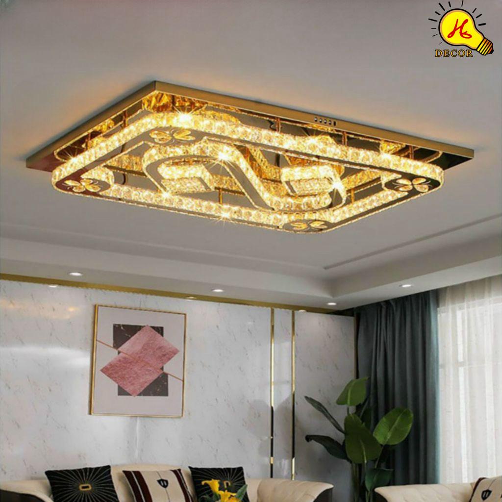 Đèn ốp trần pha lê phòng khách, phòng ngủ HQ - mã PLM23401 - ánh sáng 3 màu sang trọng, tiết kiệm HQ DECOR (HÀNG NHẬP KHẨU)