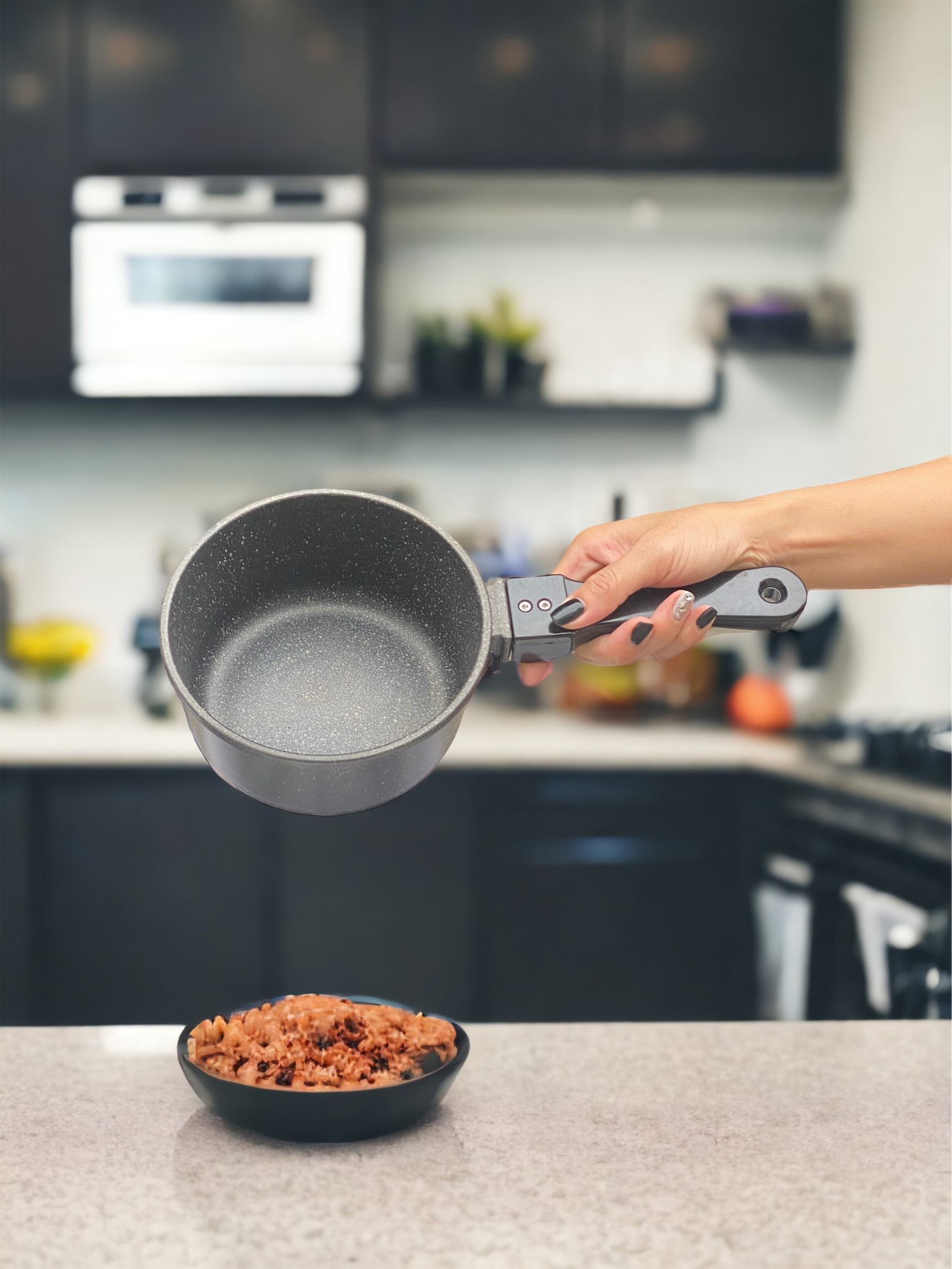 Quánh Đá Đáy Từ Bennix Terra, Nồi Đá Từ Cán Dài Chống Dính Size 16cm- Hàng Chính Hãng