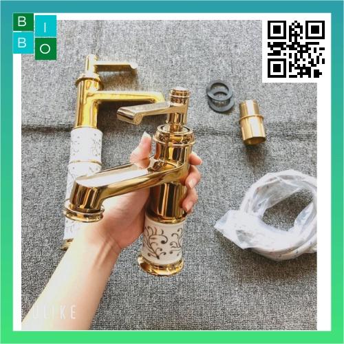 Vòi Lavabo Mạ Vàng Hoa Văn Nghệ Thuật Cao 20cm và 30cm