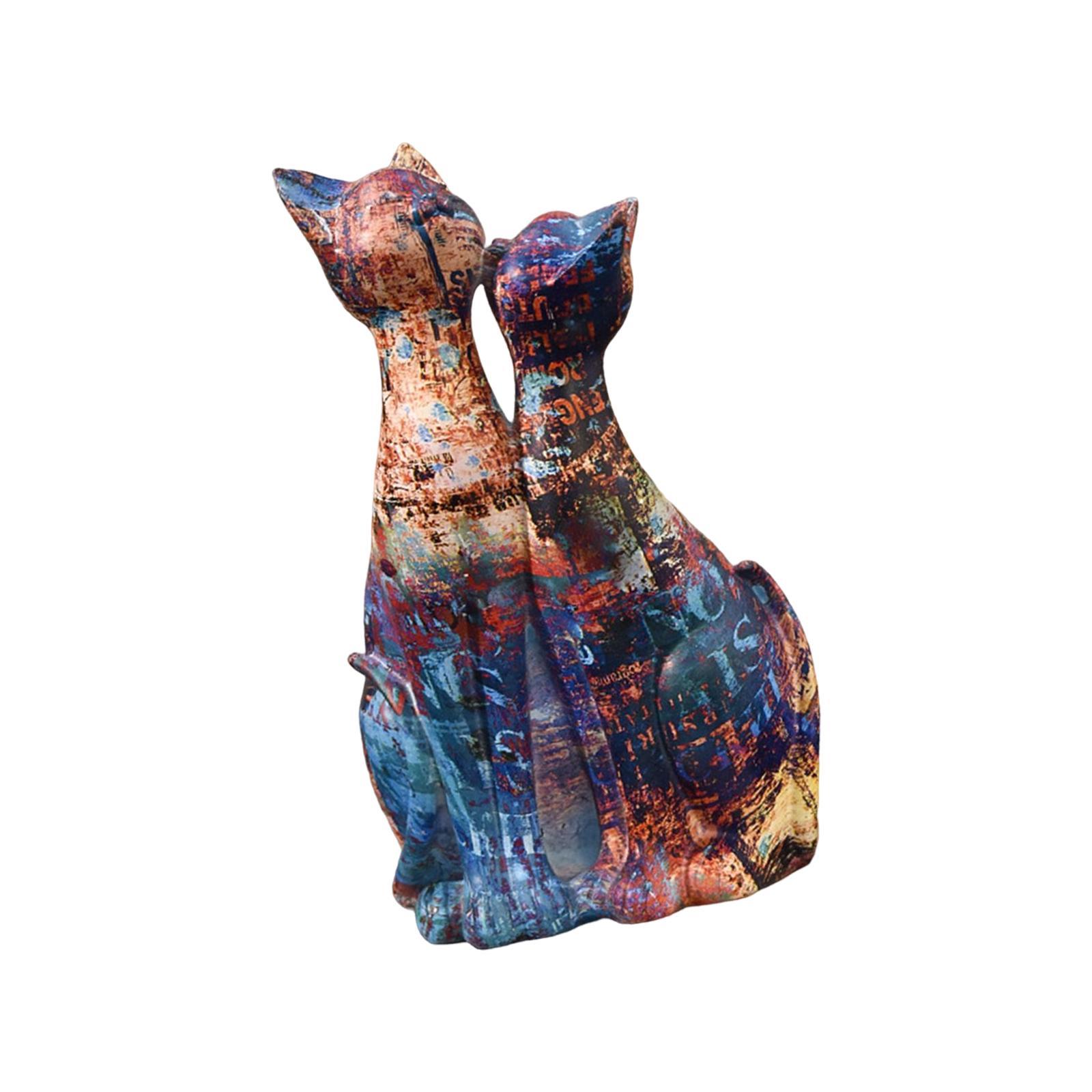 Couple Cat Statues Animals Sculpture Desktop Kitty Figures Resin Figurines