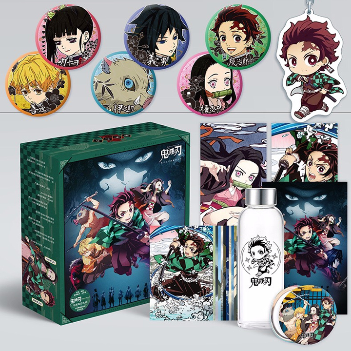 Hộp quà Kimetsu No Yaiba Thanh gươm diệt quỷ có bookmark postcard huy hiệu ảnh dán ảnh thẻ poster tặng vòng tay sợi chỉ đỏ Vcone