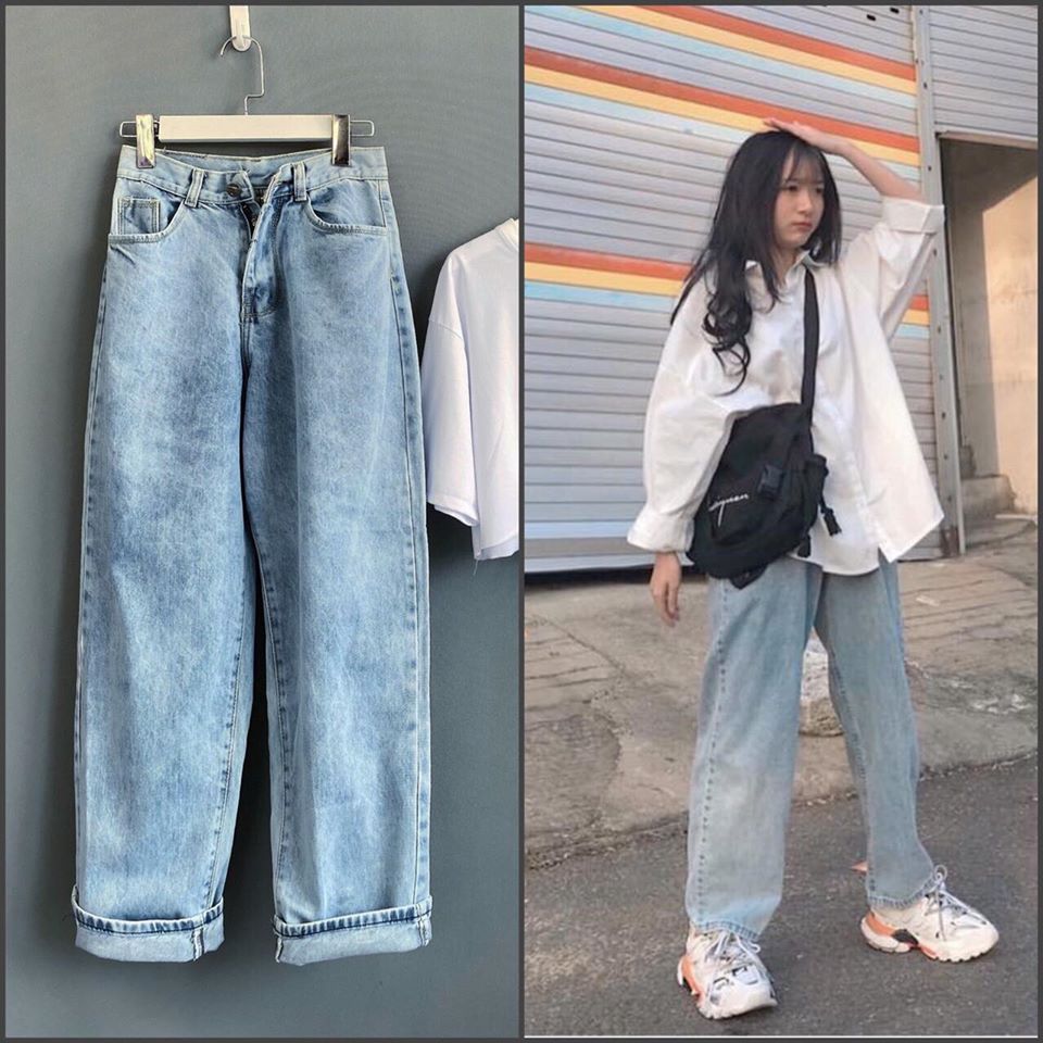 Quần Baggy Basic Jean Dài Lưng Cao Ống Rộng, Quần Culottes Jean - MM