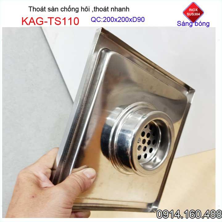 Hố ga thoát sàn Inox Kace ống 9cm KAG-TS110 Inox 304, phễu thoát nước chống hôi 20x20cm ống D90mm