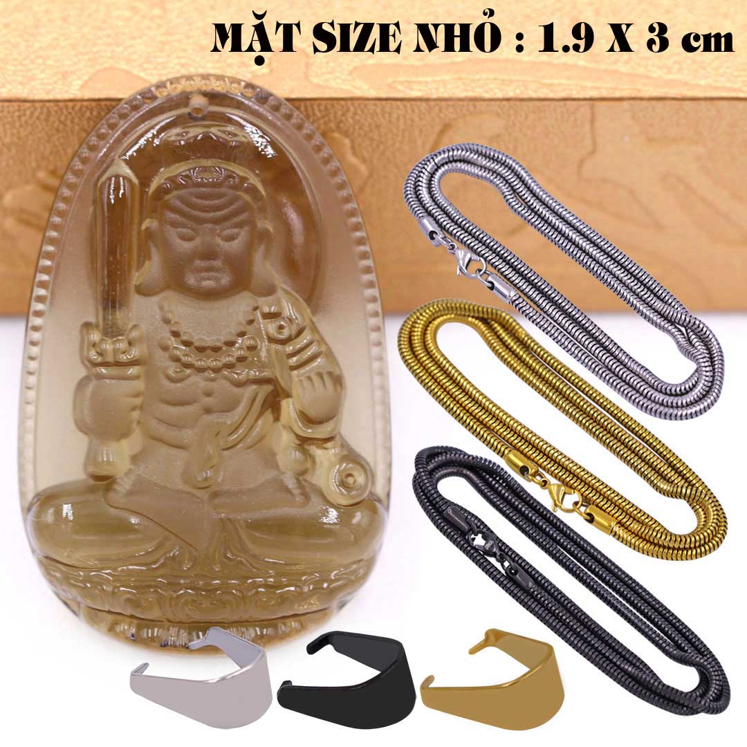 Mặt Phật Bất động minh vương đá obsidian  1.9cm x 3cm  kèm vòng cổ dây chuyền inox rắn vàng + móc inox vàng, Phật bản mệnh, mặt dây chuyền