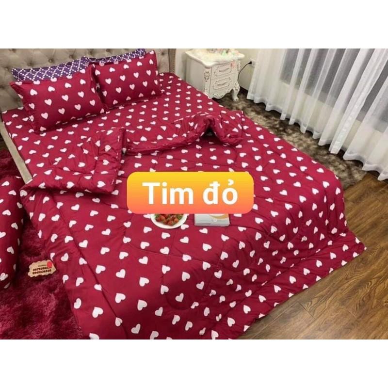Bộ 5 món Chăn Ga Gối Poly Cotton Tim Đỏ ️