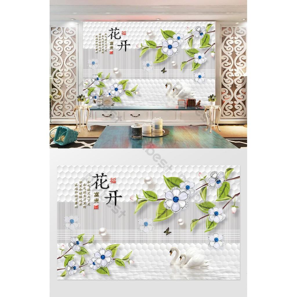 Tranh dán tường Tranh 3d dán tường phòng khách phòng ngủ hiện đại Hoa Lưu Ly Trắng