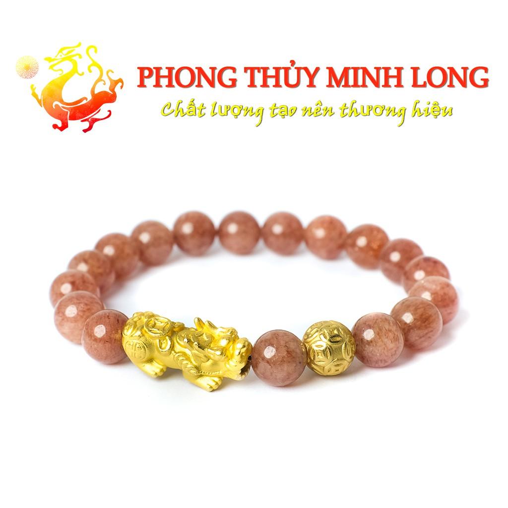 Vòng tay đá. Thach Anh Dâu Tây 5A mix tỳ hưu và 1 hạt kim tiền Vàng