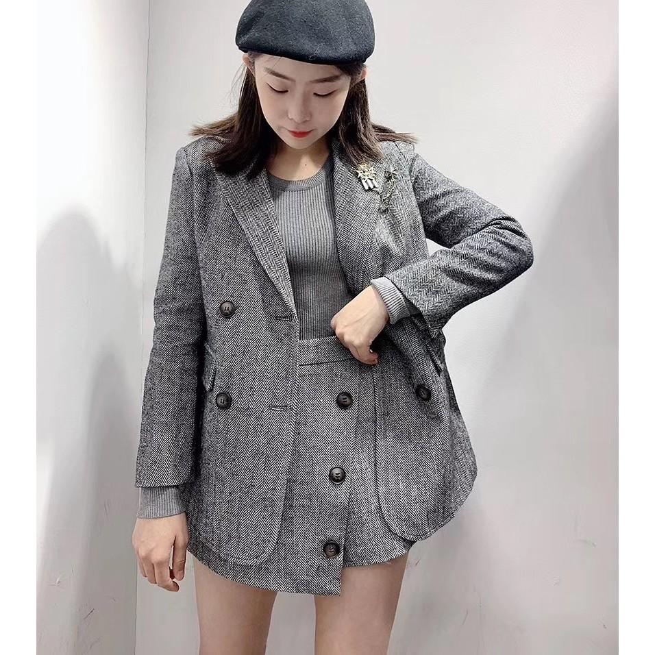 Set Blazer Kèm Quần Gỉa Váy, Áo Vest Dạ Phong Cách Hàn Quốc, Form Chuẩn Mặc Tôn Dáng