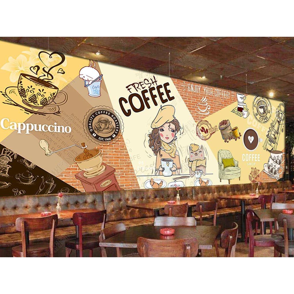 Tranh dán tường cafe cô gái