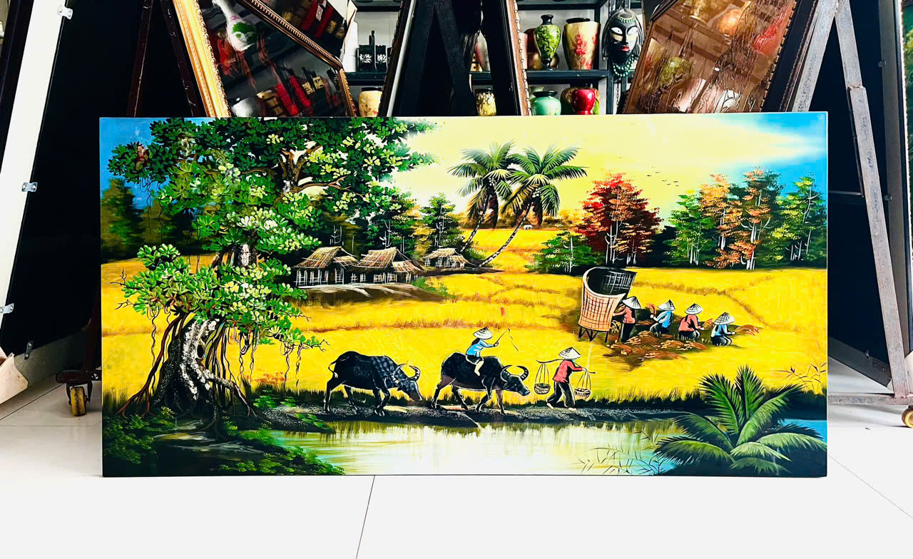 Tranh Sơn Mài - ĐỒNG QUÊ VIỆT NAM | Size 60x120 cm | Mộc Mạc – Bình Yên – Đậm Hồn Dân Tộc