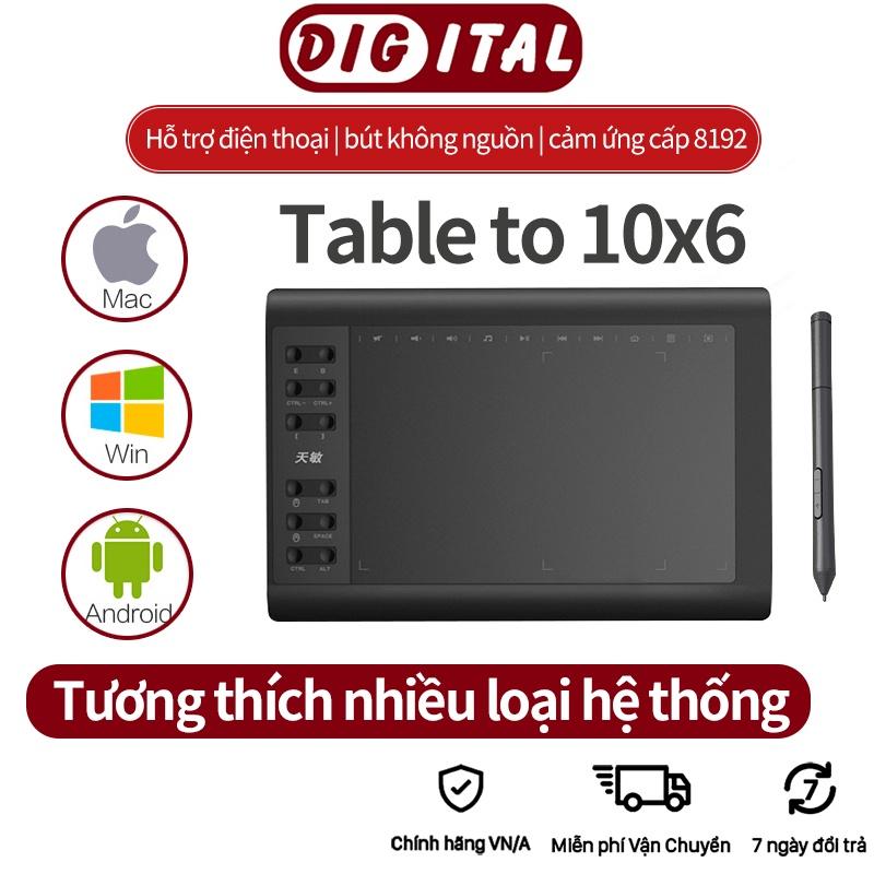 Bảng vẽ điện tử - 10x6 inch,8192 cấp độ lực, độ nhạy cao, độ trễ thấp Bảo hành 12 tháng -Giao hàng nhanh