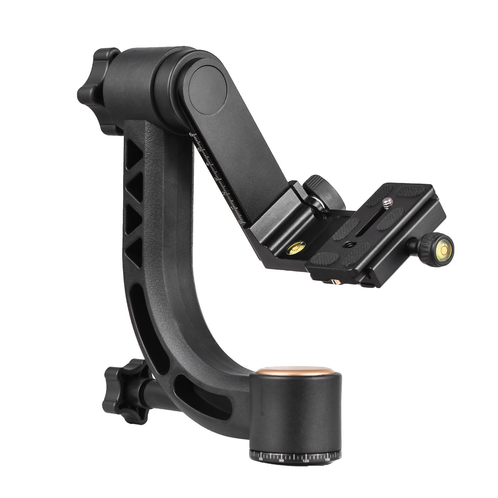 Heavy Duty 360° Panoramic Gimbal Tripod Head Aluminum Alloy 15kg/33lbs Load Capacity with 1/4 Inch Screw Quick Release Plate Bubble Level for DSLR Cameras