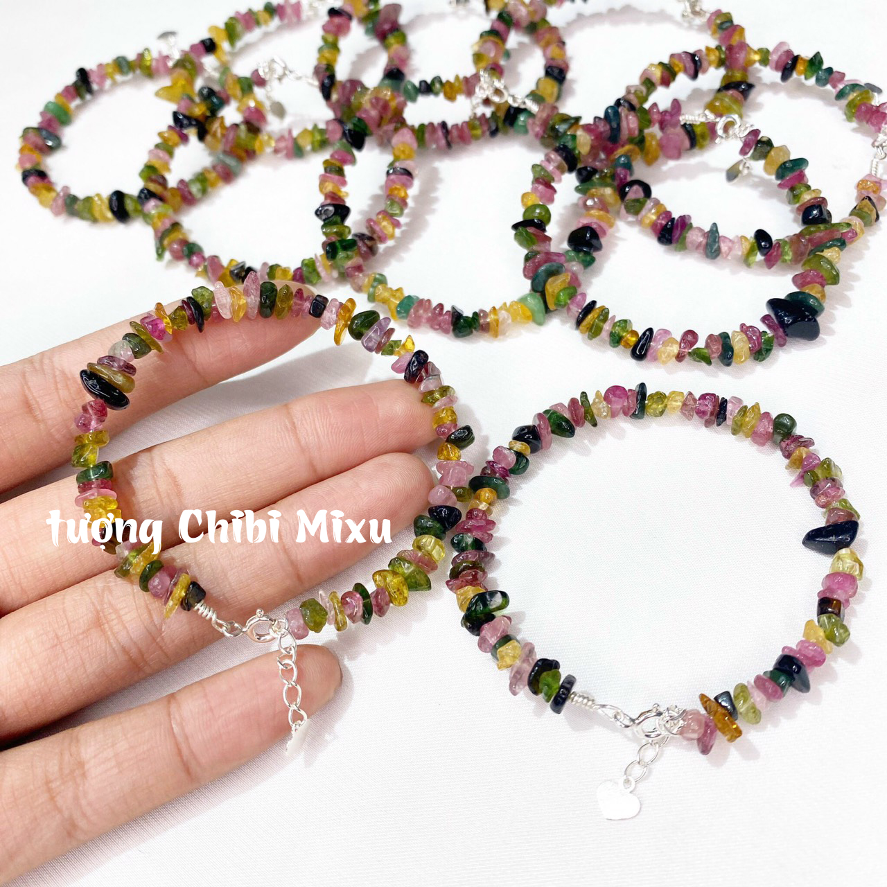 Vòng tay Tourmaline vụn dây bạc siêu xinh