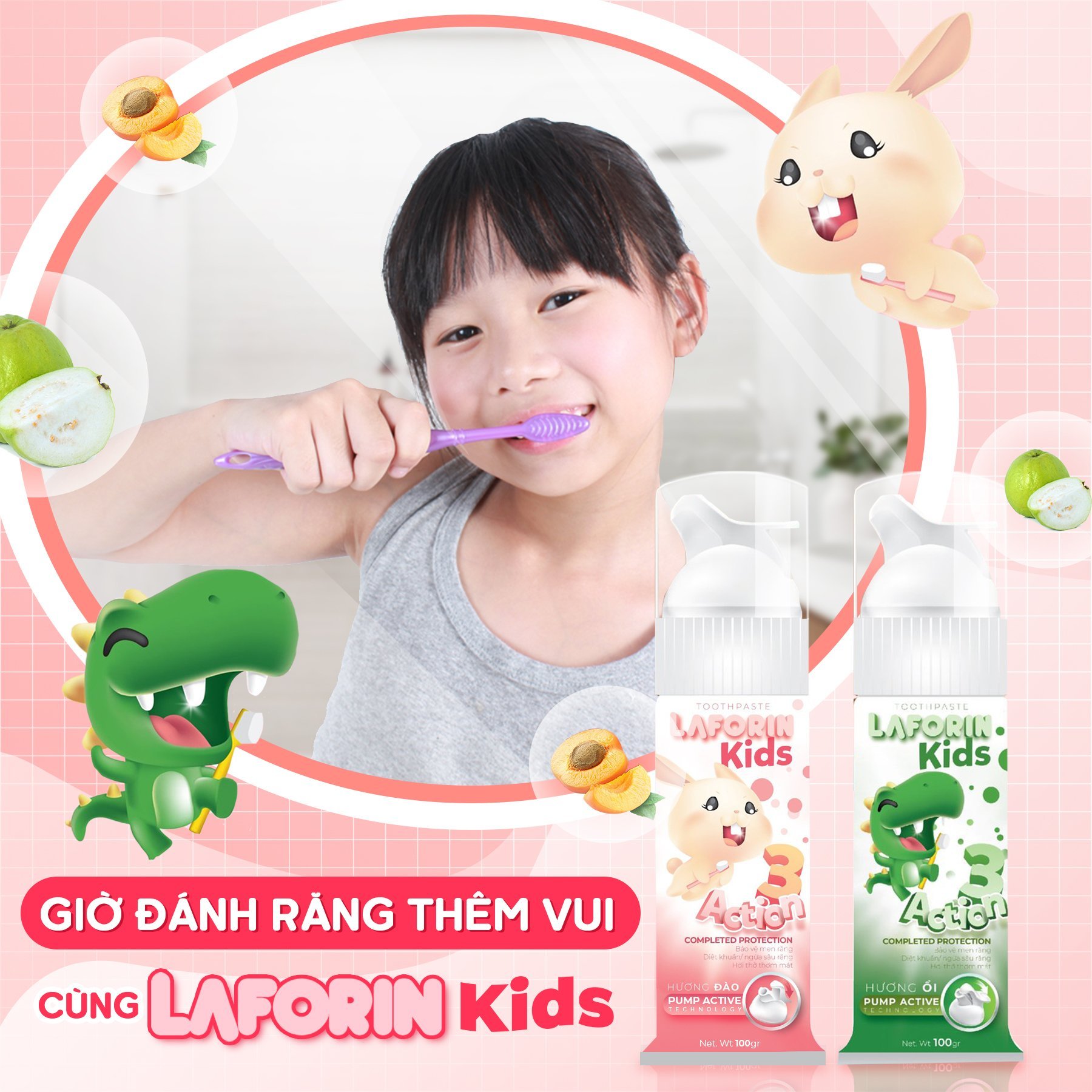 Kem đánh răng cho bé Laforin Kids 12M+ trẻ em nuốt được 75g vị Ổi/ Đào