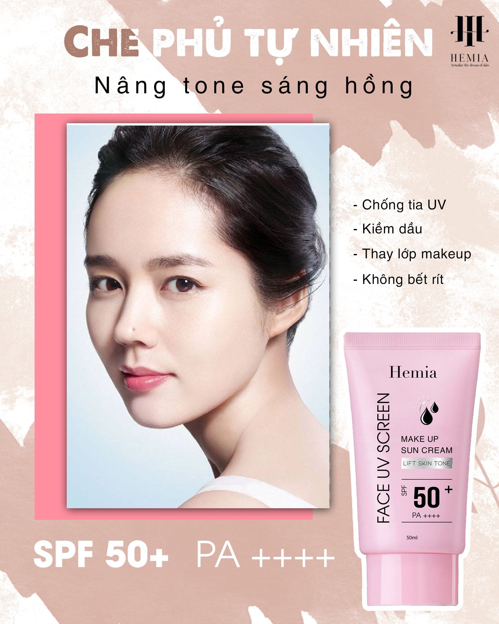 [Combo 2 Hộp] Kem Chống Nắng Dưỡng Trắng Chống Lão Hoá &amp; Kiềm Dầu Kiêm Make Up Nâng Tone Cho Da Hemia Hàn Quốc