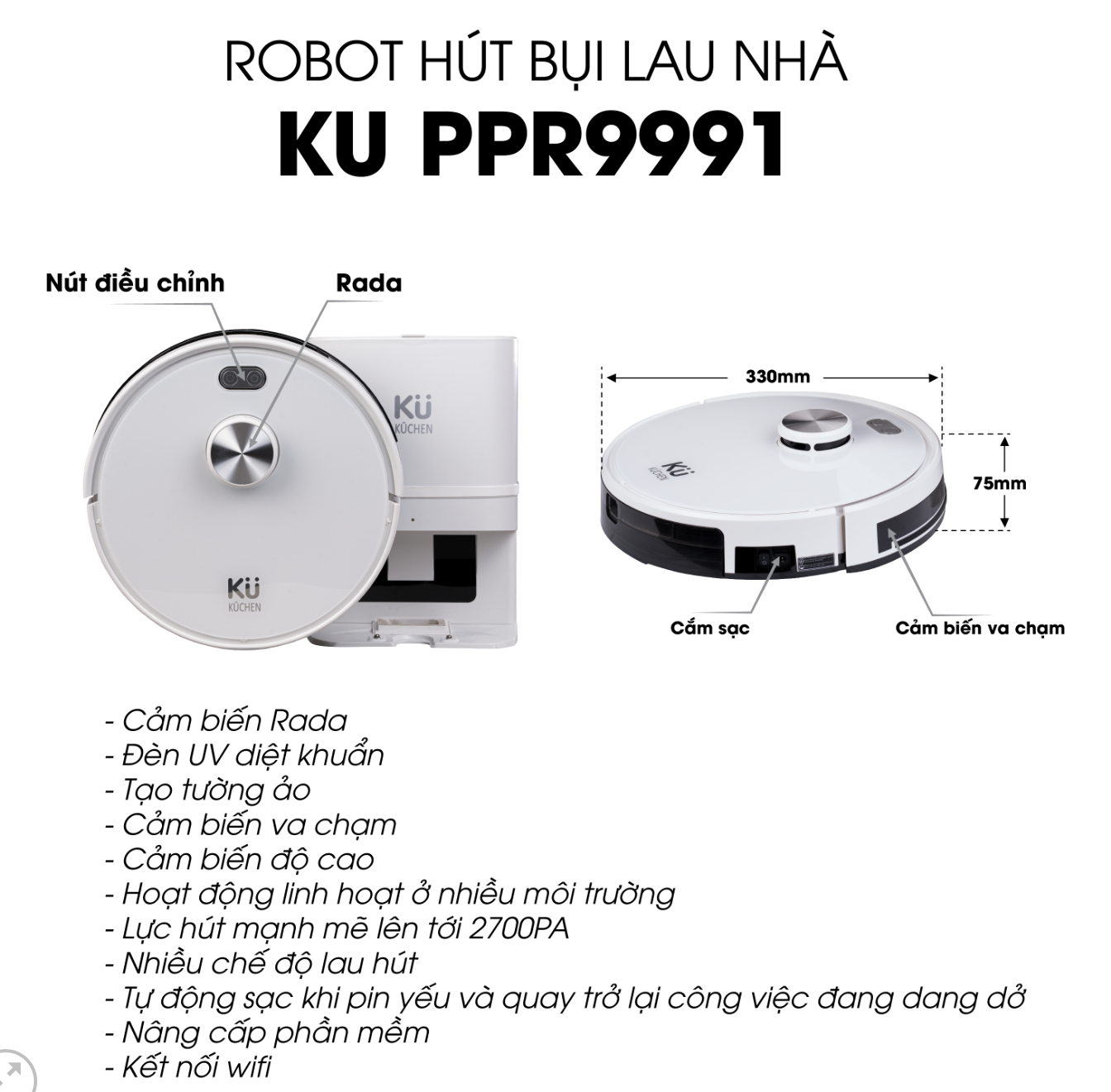 ROBOT HÚT BỤI LAU NHÀ KUCHEN - PPR 9991 - Hàng Chính Hãng