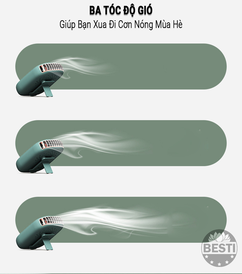 Quạt Mini Tích Điện Đeo Cổ Thời Trang Besti Y01, 3 Tốc Độ Gió Siêu Mát, Chạy Siêu Êm, Dung Lượng Pin 2000mAh, Phù Hợp Khi Chạy Bộ, Đi Du Lịch , Văn Phòng, Đi Chơi- Hàng Chính Hãng