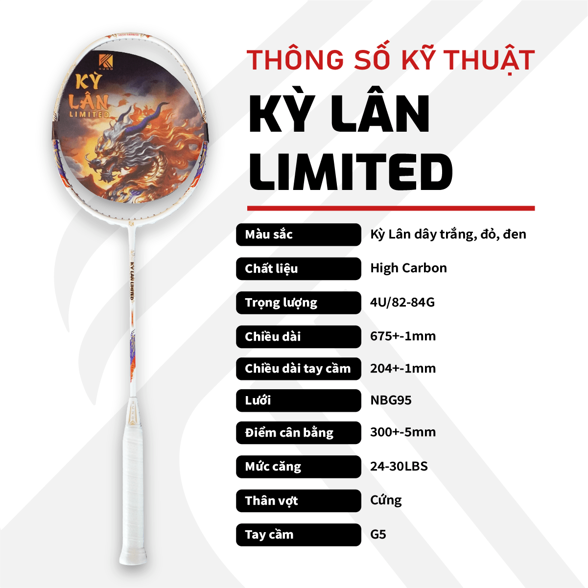 Vợt Cầu Lông KUNO Kỳ bản nâng cấp Chuyên Công, Công nghệ HIGH CARBON, Biểu Tượng Bởi Sức Mạnh Và Đẳng Cấp