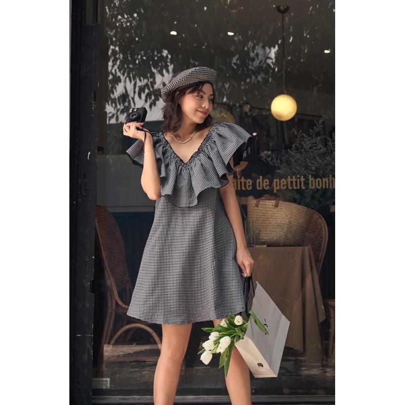 Đầm caro doll bèo+ nón