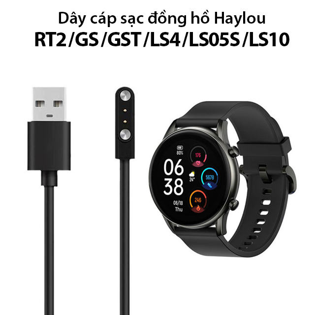 Dây Cáp Sạc Thay Thế Dành Cho Đồng Hồ Vòng Đeo Tay Thông Minh Haylou RT2 / GS / GST / LS4 / LS05S / LS10 dài 1m Handtown - Hàng Chính Hãng