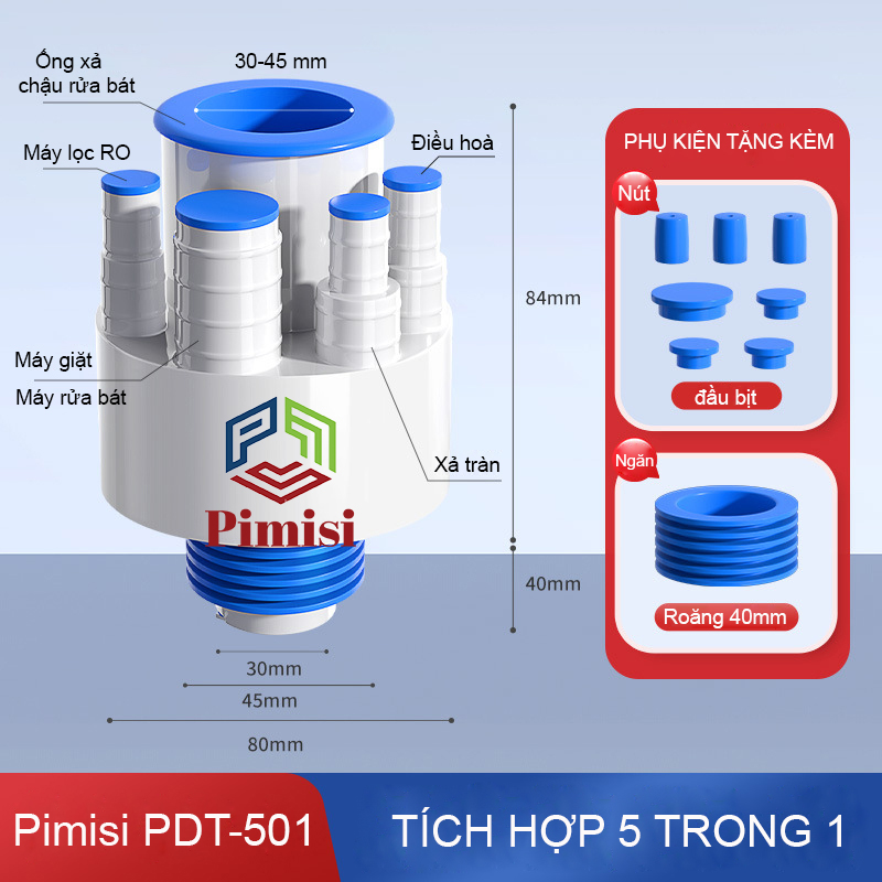 Bộ Đầu Nối Ống Thoát Nước Pimisi PDT-501 Ngăn Mùi | Chính Hãng