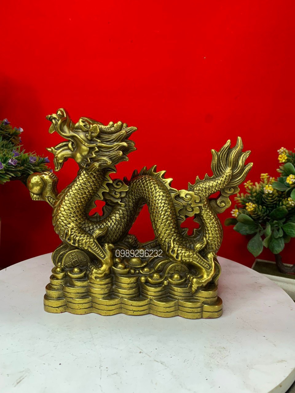Tượng RỒng cầm ngọc đế tiền phong thuỷ bằng đồng