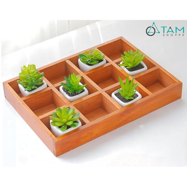 Khay gỗ trang trí chữ nhật chia 12 ô vuông số 16