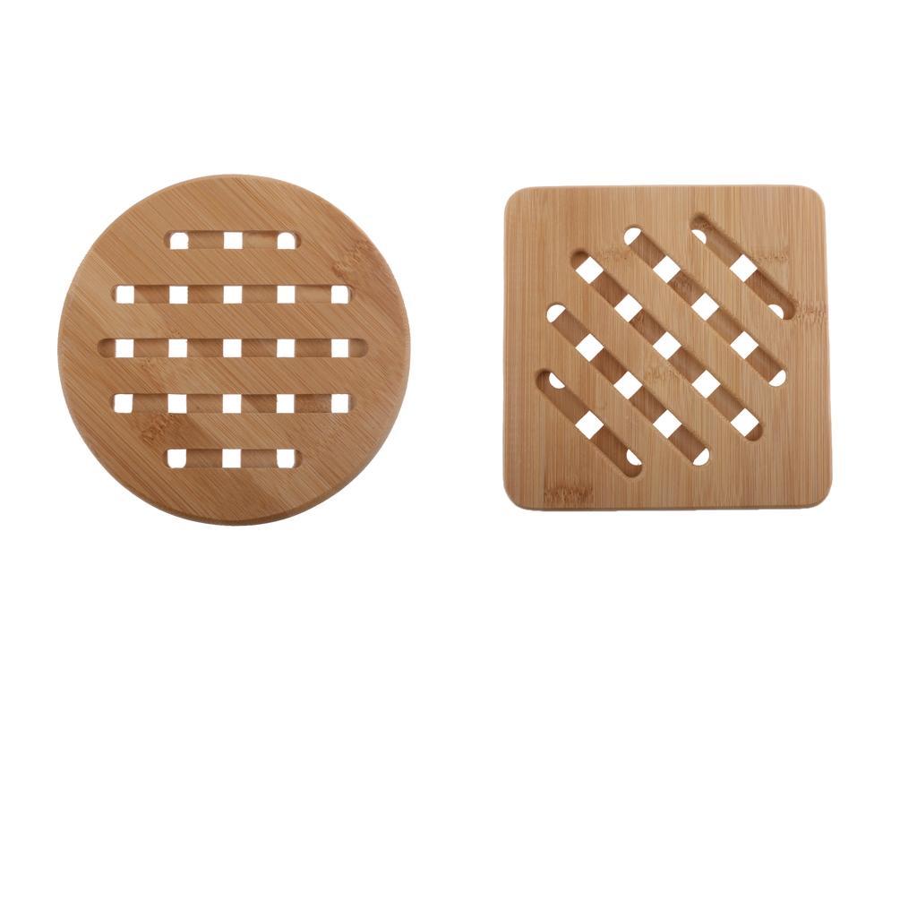 2Pcs Kitchen Bamboo Hot Pads Trivet Heat Resistant Pads Teapot Trivet