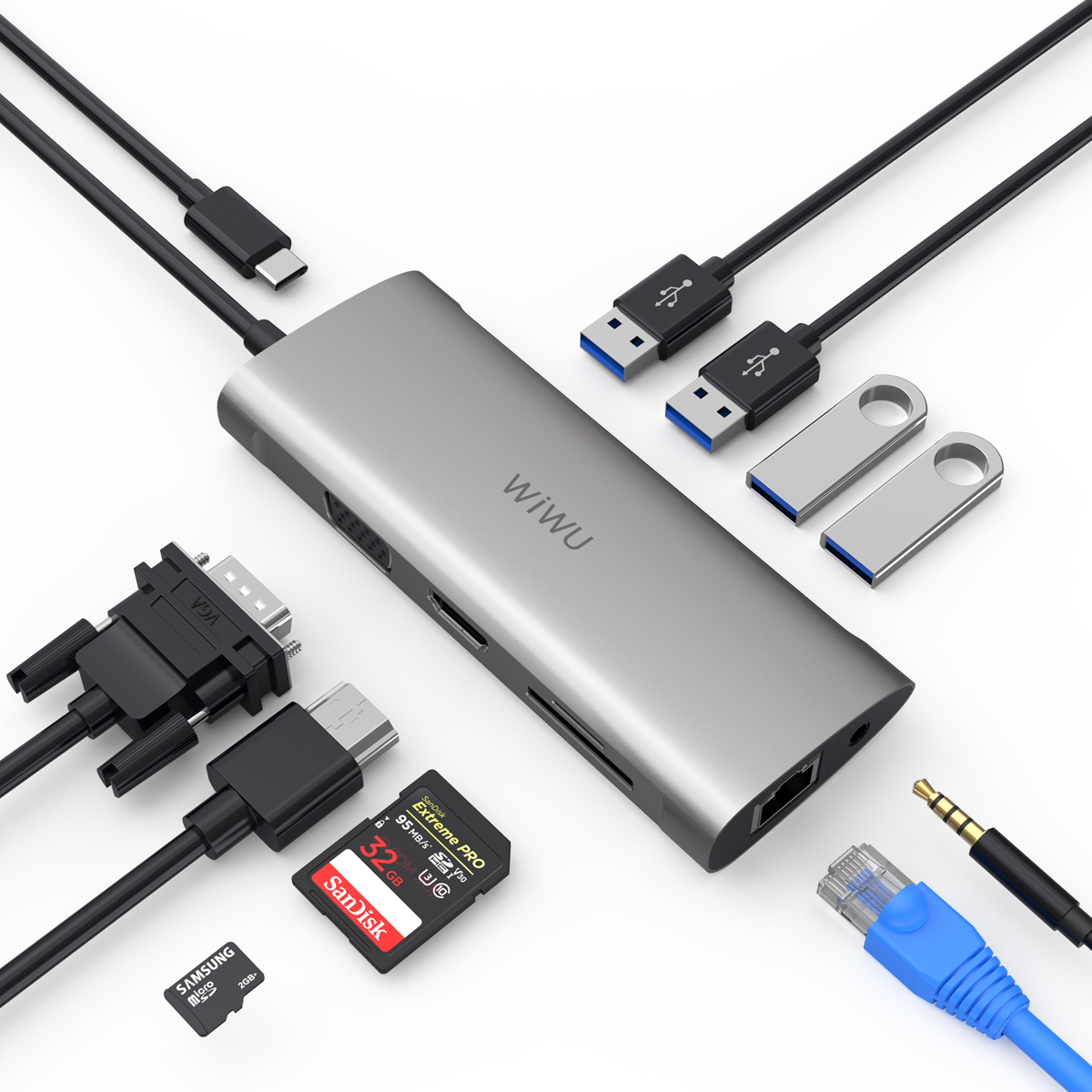 Hub chuyển đa năng WIWU Alpha 11 in 1 USB-C A11 - Hàng nhập khẩu