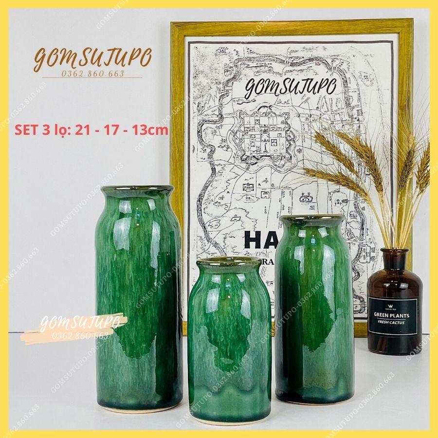 SET 3 LỌ HOA men hoả biến - Gốm sứ Bát Tràng - Decor Siêu Xinh