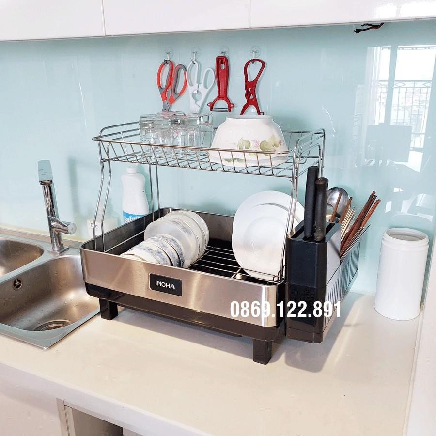 Kệ úp chén bát inox 304 2 tầng Sinoart - Inoha - kệ bát 2 tầng inox - Giá để bát inox. KB01