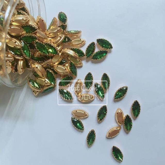 Đá kết bọc thép hình lá me size 7x15mm trang trí hạt đẹp