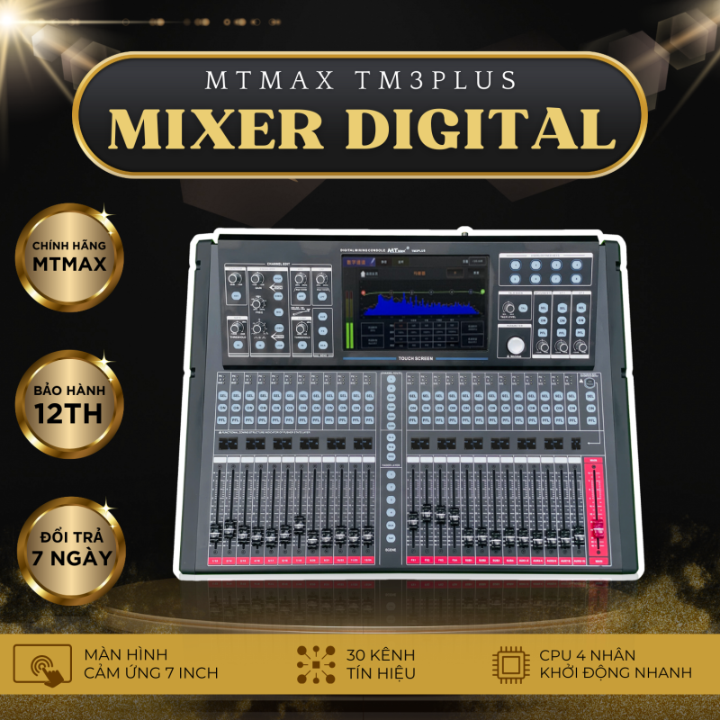 Mixer Digital Sân Khấu MTMAX TM3Plus Cao Cấp Màn Hình Cảm Ứng 7 inch Công Nghệ Hiện Đại Chuyên Karaoke, Sân Khấu, Hội Nghị, Bữa Tiệc, Đám Cưới, Hàng Chính Hãng