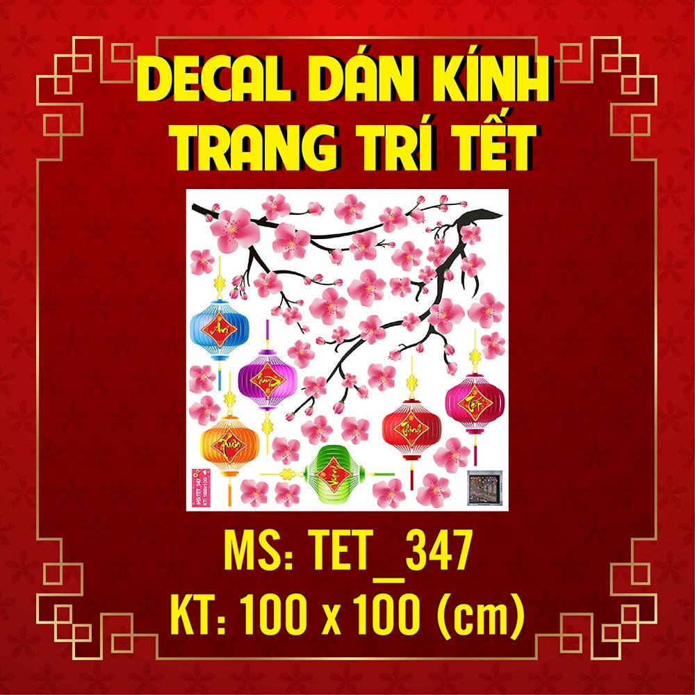 DECAL TRANG TRÍ TẾT NGUYÊN ĐÁN 2022 CÀNH ĐÀO HỒNG VÀ LỒNG ĐÈN