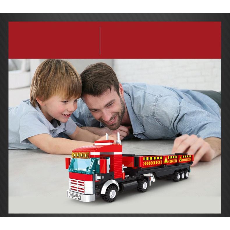 Đồ chơi Lắp ráp Xe Container xây dựng, Wange 4970 Xếp hình thông minh, Sách hướng dẫn chi tiết, Nhựa ABS an toàn