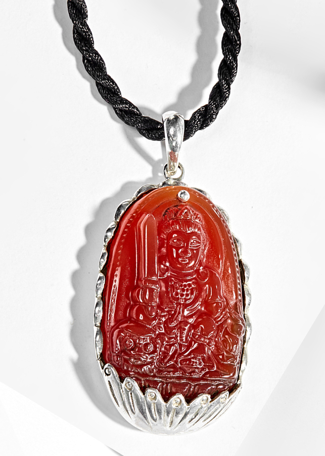 Mặt dây chuyền Phật bản mệnh tuổi Mão Văn thù bồ tát đá mã não đỏ Ngọc Quý Gemstones