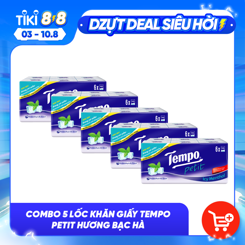 Combo 5 lốc Khăn giấy Tempo Petit Icy Menthol (Lốc 6 gói)